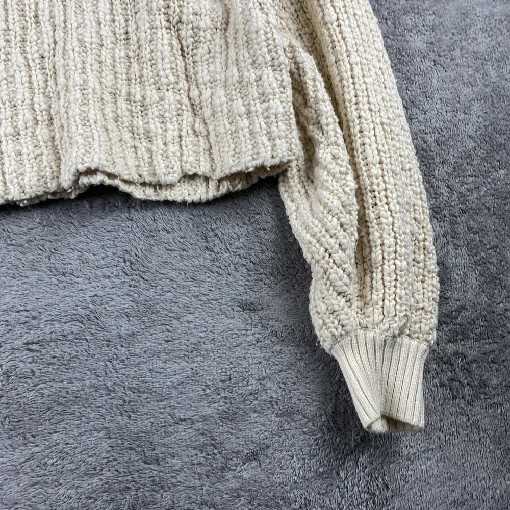 Free People‎ Knit Cropped Sweater Womens Size Small Beige Long Sleeve Pullover